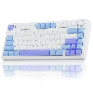 AULA F75 75 Wireless Mechanical Keyboard Hot Swappable Creamy Keyboard Prelubed Star Vector Switches RGB Backlit Gaming Keyboards 24GHzTypeCBT50WhiteBluePurple