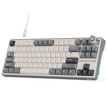 RK ROYAL KLUDGE R87 Pro Wired Mechanical Keyboard with Hot Swappable Knob 75 RGB Backlit Gaming Keyboard 88 Keys TKL Gasket Mounted with QMKVIA and Linear Creamy Switch