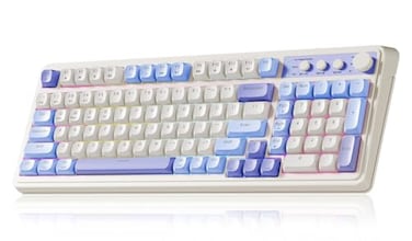AULA 99 Key Keyboard TriMode Bluetooth24GHzUSBC Cute Creamy Gaming Keyboard with Number Pad RGB Backlit Media Knob Custom Mechanical Feel Computer Keyboards for MAC Xbox PC Gamer Purple