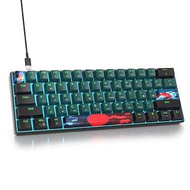 Ussixchare 60 Percent Gaming Keyboard 60 Mechanical Keyboard LED Backlit Ultra Compact Wired Keyboard with Red Switch for Windows Laptop Gamer61 Sound Wave