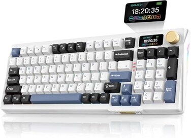 RedThunder K95 Wireless Mechanical Keyboard TFT Screen Knob TriMode BT5024GHzUSBC Hot Swappable Custom Prelubed Linear Switches Gasket Structure RGB Gaming Keyboard Snowy WhiteBlue