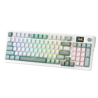 Redragon K719 Wireless Gasket Gaming Keyboard wHype Screen Knob 95 Keys Mechanical Keyboard EasyControl 114 TFT Info Display 5Layer Noise Dampening Custom Linear Switch Jade Cloud Color