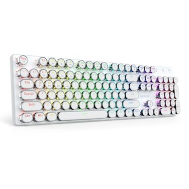 Redragon K710 Wireless Typewriter Mechanical Gaming Keyboard Bluetooth24GhzWired RGB LED Backlit Blue Switch Clicky Rechargeable Solid Metal Panel Round Keycaps White