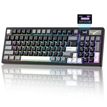 YUNZII IF99 Wireless Mechanical Gaming Keyboard with Smart LCD Display QMKVIA Programmable BT24GUSBC Gasket Mounted Hot Swap RGB 96 Layout for MacWin Black Cocoa Cream V2 Switch