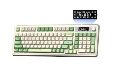 AULA S99 Pro Wireless Keyboard Display Screen Media Knob TriMode Bluetooth24GUSBC RGB Creamy Gaming Keyboard with Number Pad Macro Keys Custom Computer Keyboards for Laptop PC Gamer Green