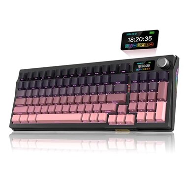 RedThunder K95 Wireless Mechanical KeyboardTFT Screen Knob TripModes Connection Gasket Custom HotSwap Keyboard RGB Backlit Prelubed Linear Switches Side Printed PBT Keycaps Gradient Pink