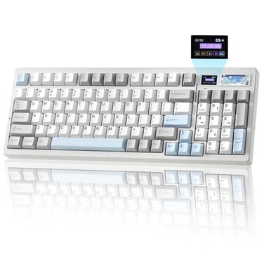 YUNZII IF99 Wireless Mechanical Gaming Keyboard with Smart LCD Display QMKVIA Programmable BT24GUSBC Gasket Mounted Hot Swap RGB 96 Layout for MacWin White Cocoa Cream V2 Switch