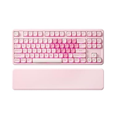 YUNZII B87 Wireless Mechanical KeyboardQMKVIA ProgrammableTKL Layout 87 KeysBT24GUSBCHot Swap Gasket Mount RGB Backlit Gaming with Wrist Rest for WinMac Pink Milk V2