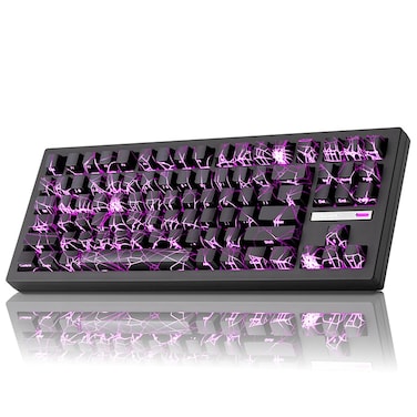 ZORNHER ZH870 Wireless Gaming Mechanical Keyboard80 Black Custom Creamy Sound Keyboard with Spider Web IMD PC KeycapsCreamy Sounding Linear SwitchesHotSwappableRGB Backlit24GHzUSBCBT50