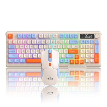 ZIYOU LANG T96 Wireless Gaming Keyboard and Mouse ComboDual Bluetooth24G RGB Backlit Mechanical Feeling Keyboard with Smart Display Knob4000 DPI Gaming Mouse for PC Laptop Mac WinsBlueberry