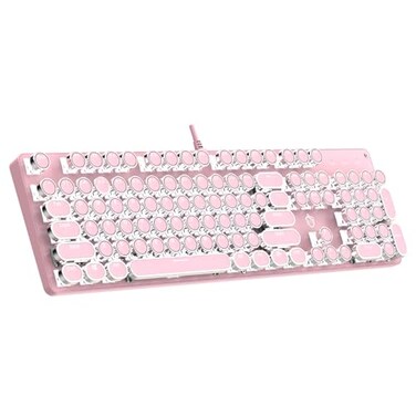 Gaozen Typewriter Mechanical Gaming Keyboard with RGB Backlit Red Switches 104 Keys Retro Round Keycap Wired Typewriter Style Comfortable Typing Soud Pink