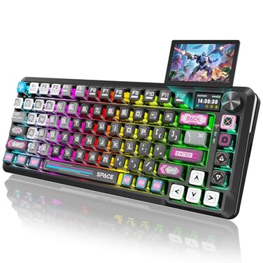 Redragon Wireless Mechanical Gaming Keyboard GasketMounted RGB Backlit Custom Keys 3ModeBluetooth24GUSB HotSwap PreLubed Switches Screen Control Knob Cyber Mecha Style Plasma Arc