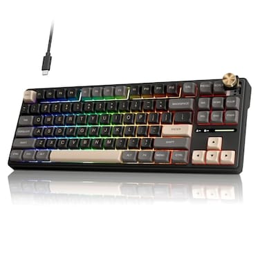 RK ROYAL KLUDGE R87 Pro Wired Mechanical Keyboard with Hot Swappable Knob 75 Creamy Gaming Keyboard 88 Keys TKL Gasket Mounted RGB Backlit with QMKVIA MDA Profile Linear Creamy Switch Black
