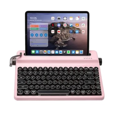 YUNZII QL75 Wireless Typewriter Hot Swap Retro Mechanical KeyboardPunk Round KeycapsRGB Backlit QMKVIA ProgrammableMultiDevice Keyboard with 24GHzTypeCBT50 Pink Cocoa Cream V2 Switch