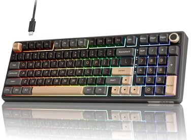 RK ROYAL KLUDGE R98 Pro Wired Mechanical Keyboard 96 Creamy Gaming Keyboard RGB Backlit with Number Pad and Volume Knob Gasket Mount MDA Profile PBT Keycaps Hot Swappable Prelubed Linear Switch
