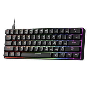 Newmen GM611 Mechanical KeyboardRainbow LED Backlit Gaming Wired Keyboards Compact Mini 61 Keys Portable 60 Percent Mechanical Keyboard with Black Keycapsfor Windows Laptop PC Linear Red Switches