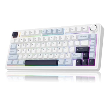 MechLands Aula F75 PRO 75 Wireless Gaming Keyboard Gasket Mechanical Custom Keyboard with FiveLayer Padding BT24GHzUSBC Hot Swappable Knob RGB Reaper Switches White Blue