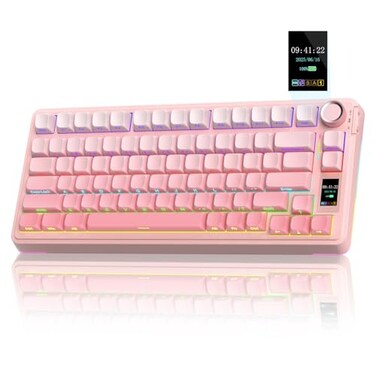 AULA S75 PRO Wireless Mechanical Keyboard with ScreenKnob TriMode Hot Swappable Gaming Keyboard 75 Prelubed Switches RGB Backlit Side Printed PBT Keycaps Creamy Sounding Pink Keyboards