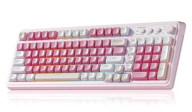 AULA 99 Key Keyboard Wireless Gaming Keyboard Bluetooth Computer Keyboards Creamy Cute with Number Pad RGB Backlit TriMode BT24GHzUSBC Pink