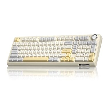 SOLAKAKA KI99 Pro 96 Wireless Gaming Keyboard RGB Creamy Keyboardw with Knob HotSwappable PreLubed Switches Gasket Structure Mechanical Keyboards BeigeWhite NonSilent Version