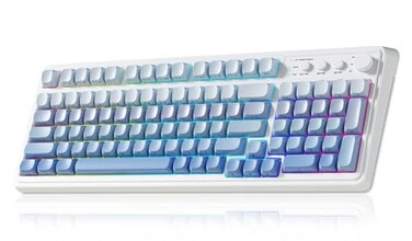 AULA S99 Gaming Keyboard Wireless Computer Keyboards TriMode Bluetooth Creamy Custom Keyboard with Number Pad RGB Backlit Media Knob Cute Programmable Keyboard for PC Gamer Gradient Blue