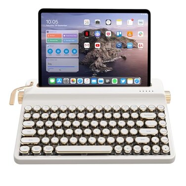 YUNZII QL75 Wireless Typewriter Hot Swap Retro Mechanical KeyboardPunk Round KeycapsRGB Backlit QMKVIA Programmable MultiDevice Keyboard with 24GHzTypeCBT50 White Onyx Switch