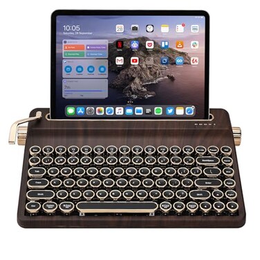 YUNZII QL75 Wireless Typewriter Hot Swap Retro Mechanical KeyboardPunk Round KeycapsRGB Backlit QMKVIA Programmable MultiDevice Keyboard with 24GHzTypeCBT50 Wood Cocoa Cream V2 Switch