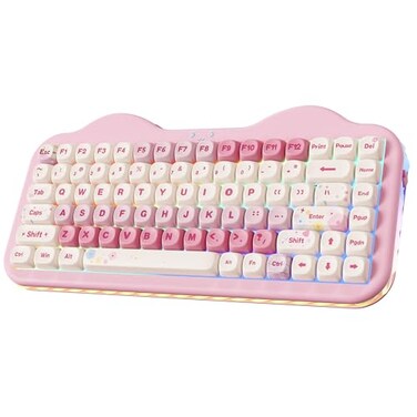 YUNZII C75 Wireless Mechanical Keyboard75 Layout HotSwappable NKROBT5024GUSBC ModeDyeSub PBT MOA KeycapsRGB Gasket MountCute Cake Design for MacWinGaming Pink Candy Switch