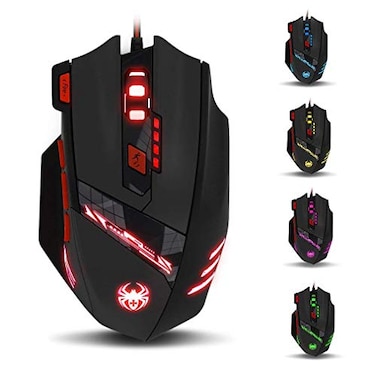 zelotes T90 Gaming Mouse 9200 DPI 8 Programmable Buttons MultiModes LED Lights USB Gaming Mice Weight Tuning for Laptop Desktop PC Black
