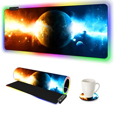 ARTSO RGB Gaming Mouse Pad Large Extended LED Mouse Mat XXL 354x157 inch 14 Lighting Modes 2 Brightness NonSlip Rubber Base Mousepad Waterproof Keyboard MatUniverse Space Starry Sky