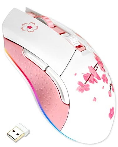 DAREU Sakura Pink Wireless Wired Gaming Mouse DualMode Rechargeable 6 Programmable Buttons10K DPIRGB and 7 Adjustable DPI Levels up to 150IPS 1000Hz Polling Rate for PC Notebook Mac