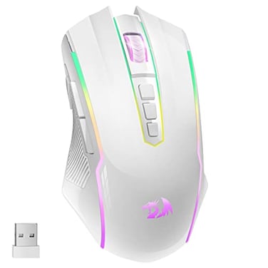 Redragon Wireless Gaming Mouse with RGB Backlit 8000 DPI with Fire Button Macro Editing Programmable70Hrs for WindowsMac Rechargeable White M910WS