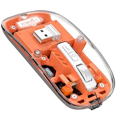 A.JAZZ AJAZZ Wireless Bluetooth5124G Mini Lightweight MouseTransparent Clear CoolRechargeable Silent Computer MiceNano USB C ReceiverLED Battery Magic Silm For OfficePCMacLaptopAppleipadOrange