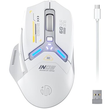 INPHIC IN9 Wireless Gaming Mouse Real TriMode 24G WirelessTypeC WiredBluetooth Mouse 10k DPl Fully Programmable RGB Lighting Hyperspeed Rechargeable Wireless Mouse for Laptop PC Computer Mac