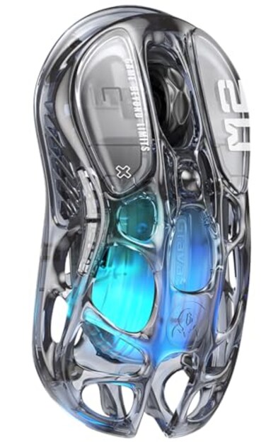 GravaStar Mercury M2 Wireless Gaming Mouse with 26000 DPI PAW3395DM Sensor 79g Lightweight HollowedOut Design 5 Programmable Buttons 5 Dynamic Lightsync RGB Transparent Black
