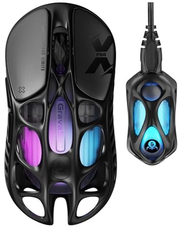 GravaStar Mercury X Pro Wireless Gaming Mouse Come with 8K Dongle 32000 DPI PAW 3950 Sensor 8000Hz Polling Rate Only 49g Magnesium Alloy Hollow Frame RGB Lighting 5 Programmable Buttons