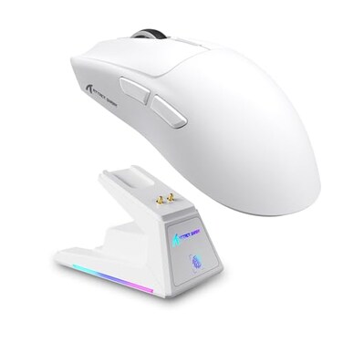 MAMBASNAKE ATTACK SHARK X1 Wireless Gaming Mouse with RGB Charging Dock PAW3395 PRO Sensor Up to 40K DPI53g Ultra Light TriMode Computer Mice1KHz Polling Rate 5 Programmable Buttons for WINMACWhite