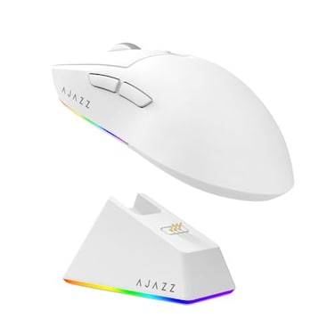 MechLands AJAZZ AJ139 V2 MC Gaming Mouse with Charging Base Adjustable 12000 DPI PAW3311 Sensor 3 Modes Wireless Mouse 500mAh Battery 1000 Polling Rate 66g Lightweight WinMac White