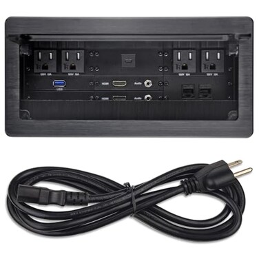 JS VI DEO JS TECHNOLOGY Tabletop Multimedia Connectivity Box with 4 AC Power2 HDMI2 RJ451 USB30 Port 1 USBC 2 Audio with 558ft Power Cord for Conference Room Office DeskBlack