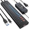 AGEEN Powered USB Hub 16Port USB 30 Hub 10 USBA 302 QC 24W Fast Charging2 Smart Charging2 USBC 30 Ports 12V8A 96W UL Power Adapter for PC Laptop HDD Flash Drive 16Port