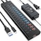 AGEEN Powered USB Hub 16Port USB 30 Hub 10 USBA 302 QC 24W Fast Charging2 Smart Charging2 USBC 30 Ports 12V8A 96W UL Power Adapter for PC Laptop HDD Flash Drive 16Port