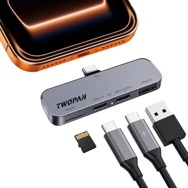 TWOPAN USB C iPhone Hub for ProRes Video Recording UltraSlim Aluminum USB 32 Dual USBC Micro SD and Charging Port Hub for iPhone 171615 ProPro Max