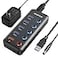 WENTER Powered USB Hub Wenter 5 Ports USB 30 Hub 4 Data Transfer Ports 1 Smart Charging Port with Individual LED OnOff Switches USB Hub 30 Powered with 15W Power Supply for PC MAC