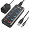WENTER Powered USB Hub Wenter 5 Ports USB 30 Hub 4 Data Transfer Ports 1 Smart Charging Port with Individual LED OnOff Switches USB Hub 30 Powered with 15W Power Supply for PC MAC
