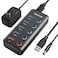 WENTER Powered USB Hub Wenter 5 Ports USB 30 Hub 4 Data Transfer Ports 1 Smart Charging Port with Individual LED OnOff Switches USB Hub 30 Powered with 15W Power Supply for PC MAC
