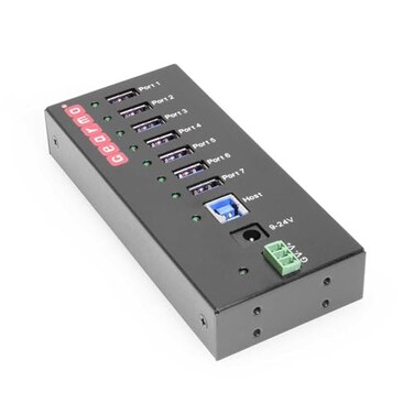 Gearmo 7 Port USB 30 Hub wSurge Protection 5Gbps Speed LEDs Surface DIN Rail Mounting
