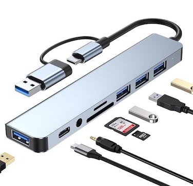 vienon USB C Hub USB Hub 30 VIENON Aluminum 8 in 1 USB Extender with SDTF Card Reader 35mm Aux Headphone Jack for MacBook Pro Air and More PCLaptopTablet Devices