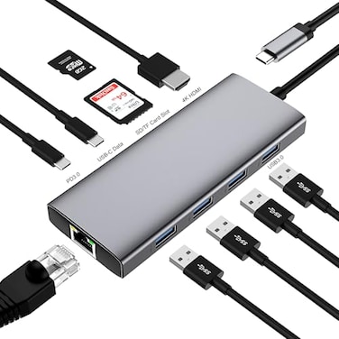 SZPACMATE USB C HUB Dongle 10in1 USB C Adapter Docking Station with 4K HDMI Type C PD USB C Data USB30 RJ45 Ethernet SDTF Card Reader Other Type C Latops Devices