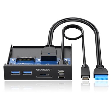 GRAUGEAR 35 Inch Front Panel USB C Hub SDmicroSD Internal Card Reader 20Gbps USB 32 Gen 2x2 USB32 TypeE KeyA 20Pin Header USB30 Header 15Pin SATA Power Connection Required GMP01CR