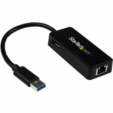 StarTech.com StarTechcom USB 30 Ethernet Adapter USB 30 Network Adapter NIC with USB Port USB to RJ45 USB Passthrough USB31000SPTB Black 07 x 14 x 5 x 5